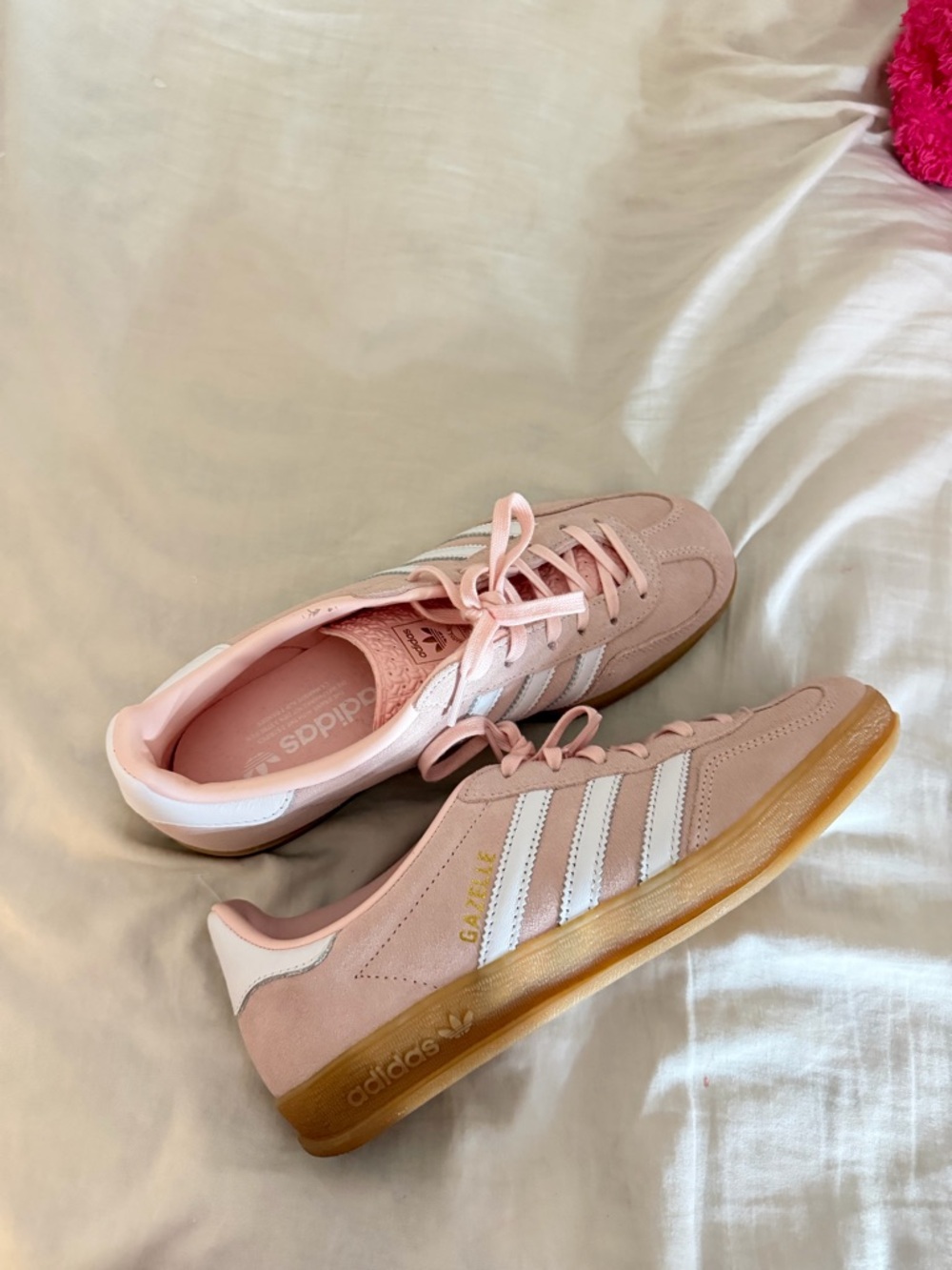 adidas Women's Pink and White Gazelle Sneakers - Picture 2 of 2